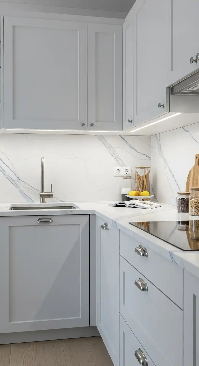 15. Blue Veined Quartz In Small Kitchens For A Bright Lift