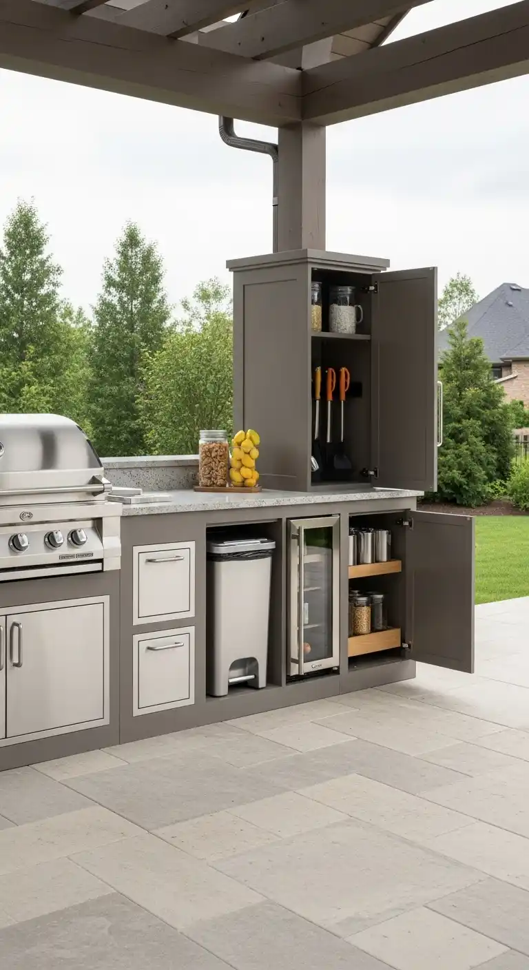 16. Outdoor Kitchen Layout With a Hidden Utility Wall