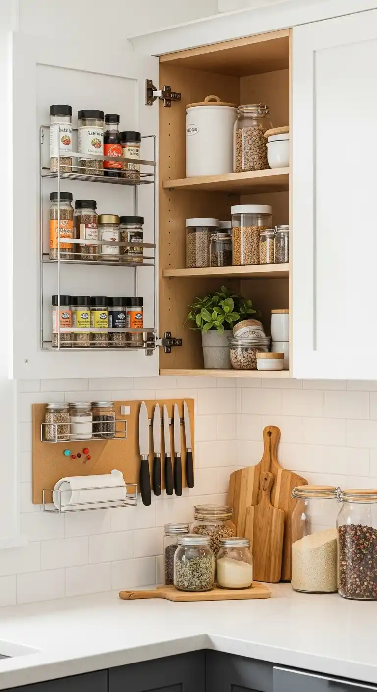 17. Mount A Spice Rack On The Wall Or Inside A Cabinet Door