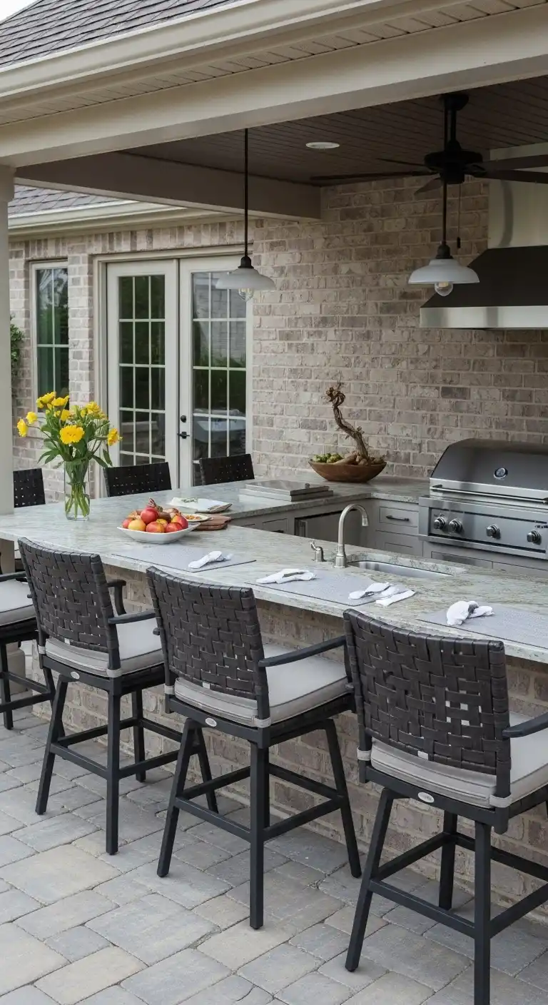 18. Outdoor Kitchen Layout With a Walk-Up Bar
