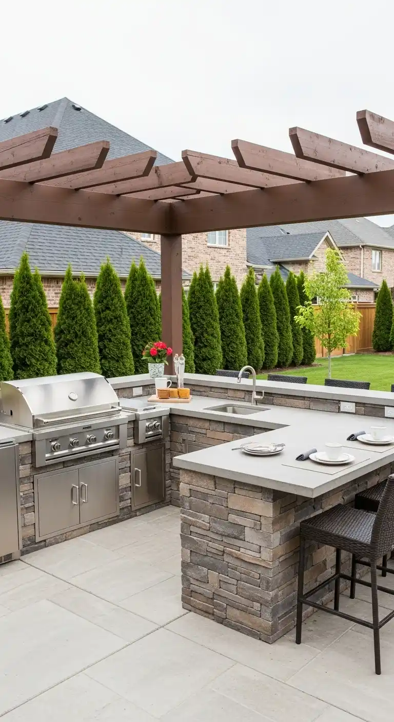 2. L-Shaped Outdoor Kitchen Layout for Better Corner Use