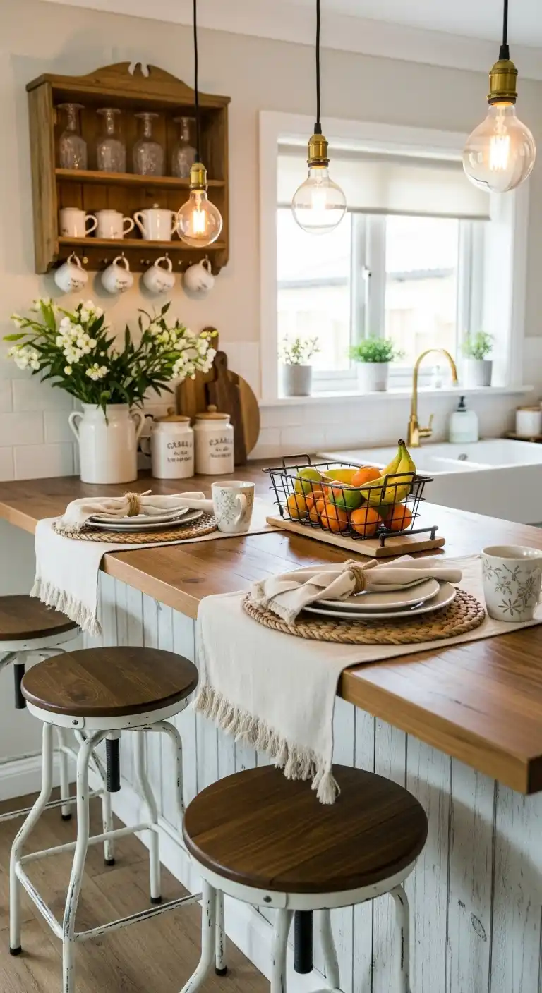 2. Rustic Farmhouse Breakfast Bar Styling