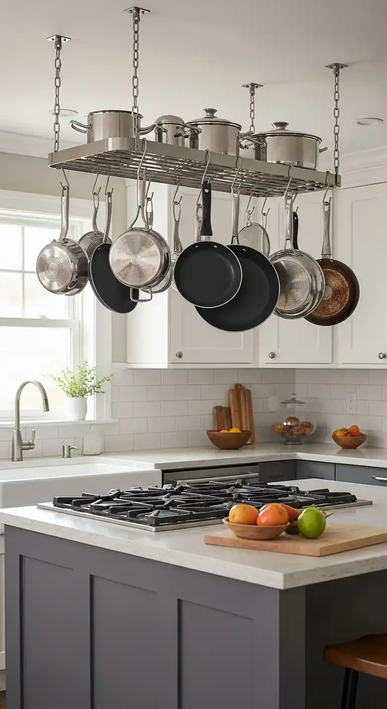 22. Hang Pots And Pans Above The Counter