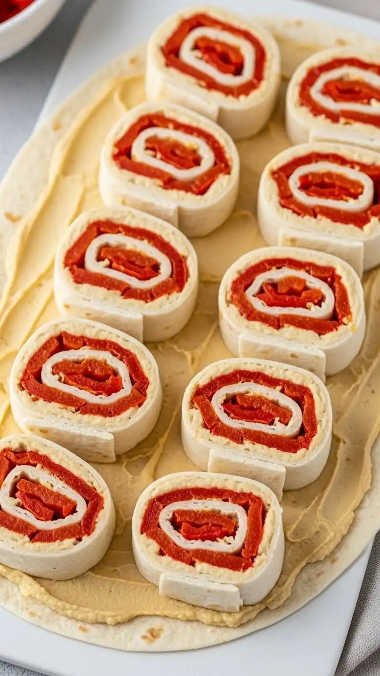 22. Roasted Red Pepper and Hummus Pinwheels
