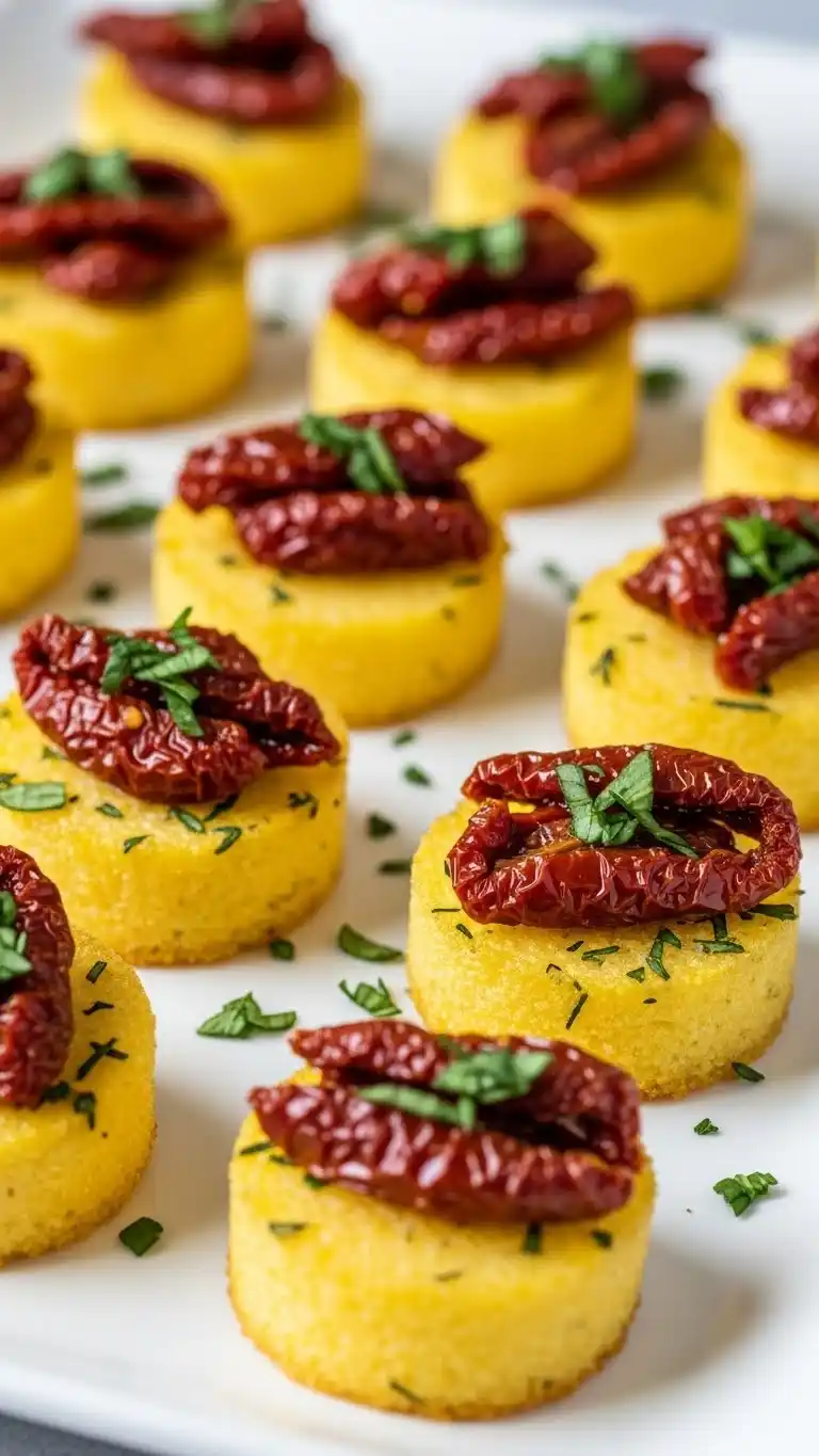 23. Herbed Polenta Bites with Sun-Dried Tomatoes