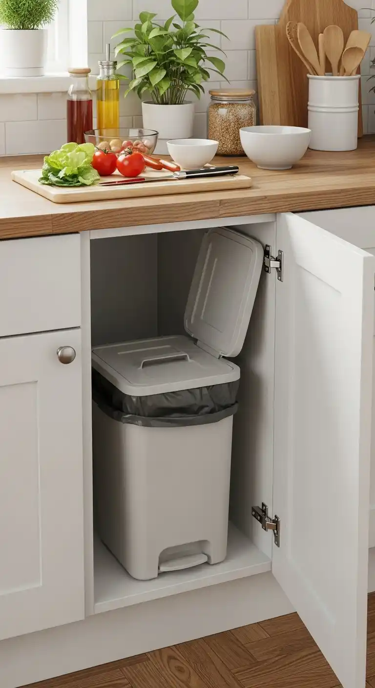 27. Keep A Small Compost Or Trash Bin Hidden