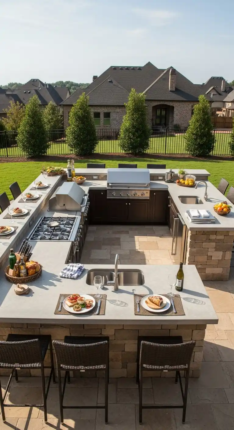 3. U-Shaped Outdoor Kitchen Layout for Maximum Workspace