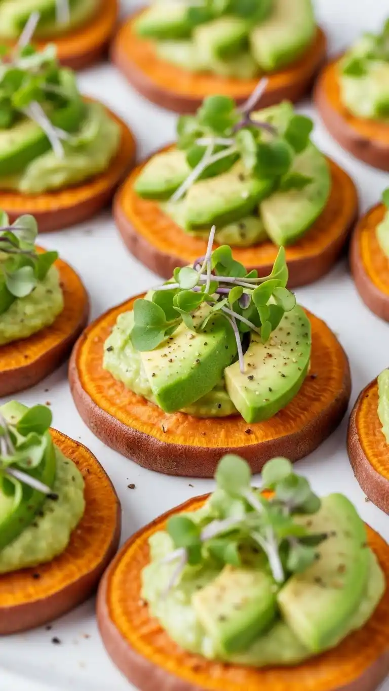 5. Sweet Potato Rounds with Avocado and Microgreens