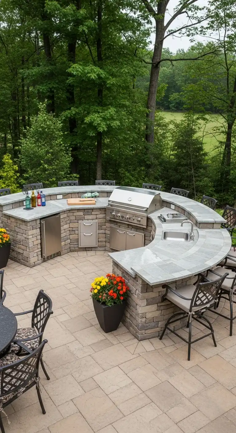 6. Wraparound Outdoor Kitchen Layout for a Cozy Feel