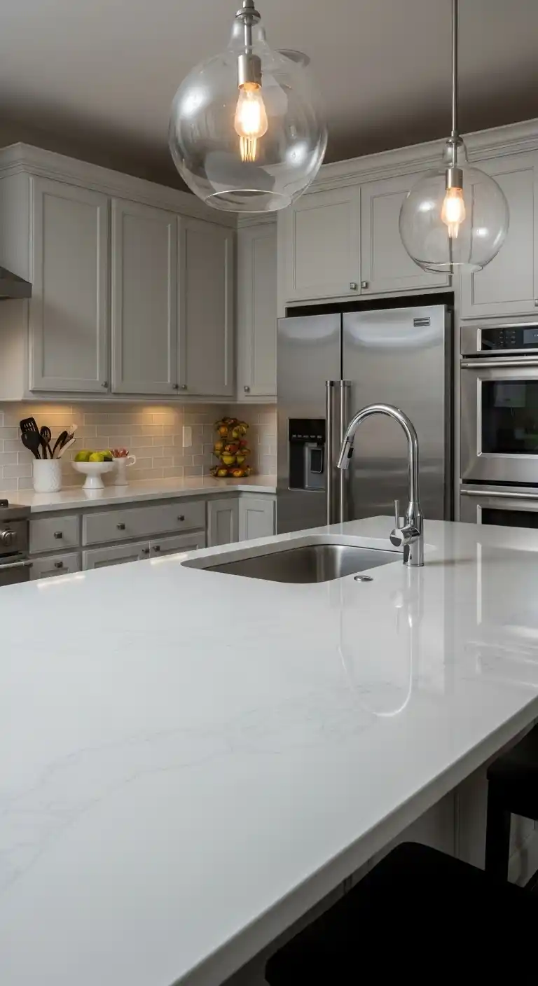 7. Polished White Quartz For Maximum Light Reflection