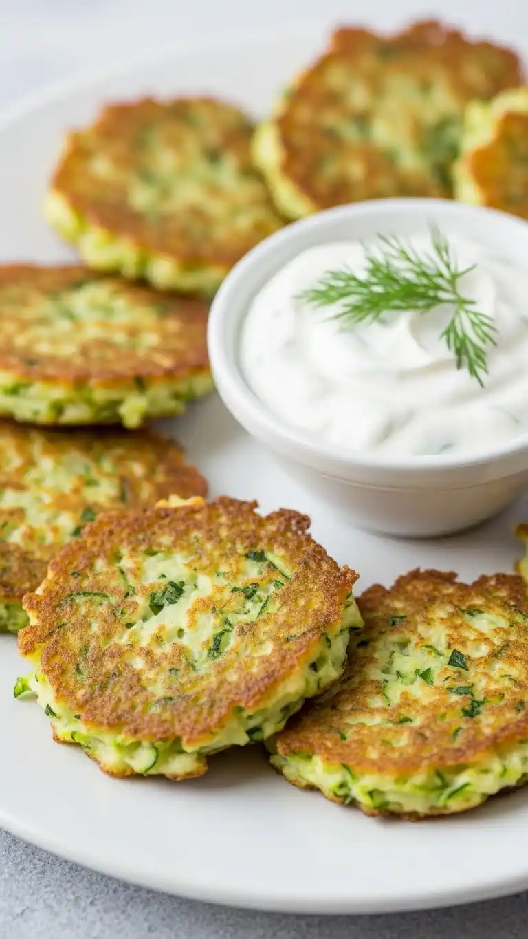 7. Zucchini Fritters with Lemon Yogurt Dip