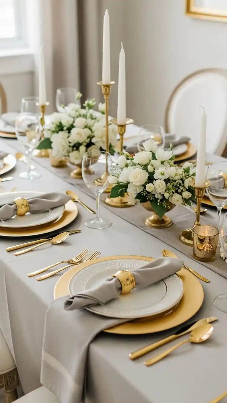 8. Luxe Gold Accented Dinner Table