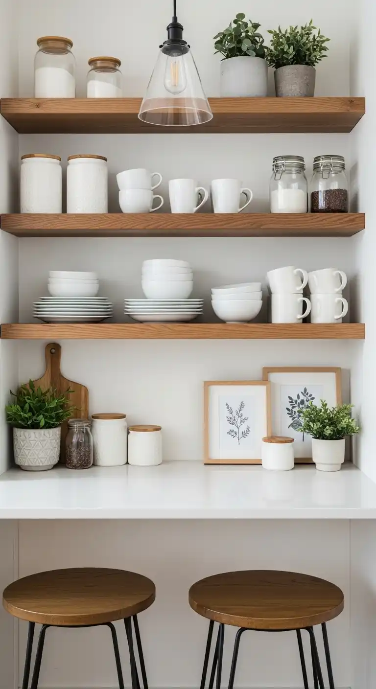 8. Open Shelving Styling For Breakfast Essentials