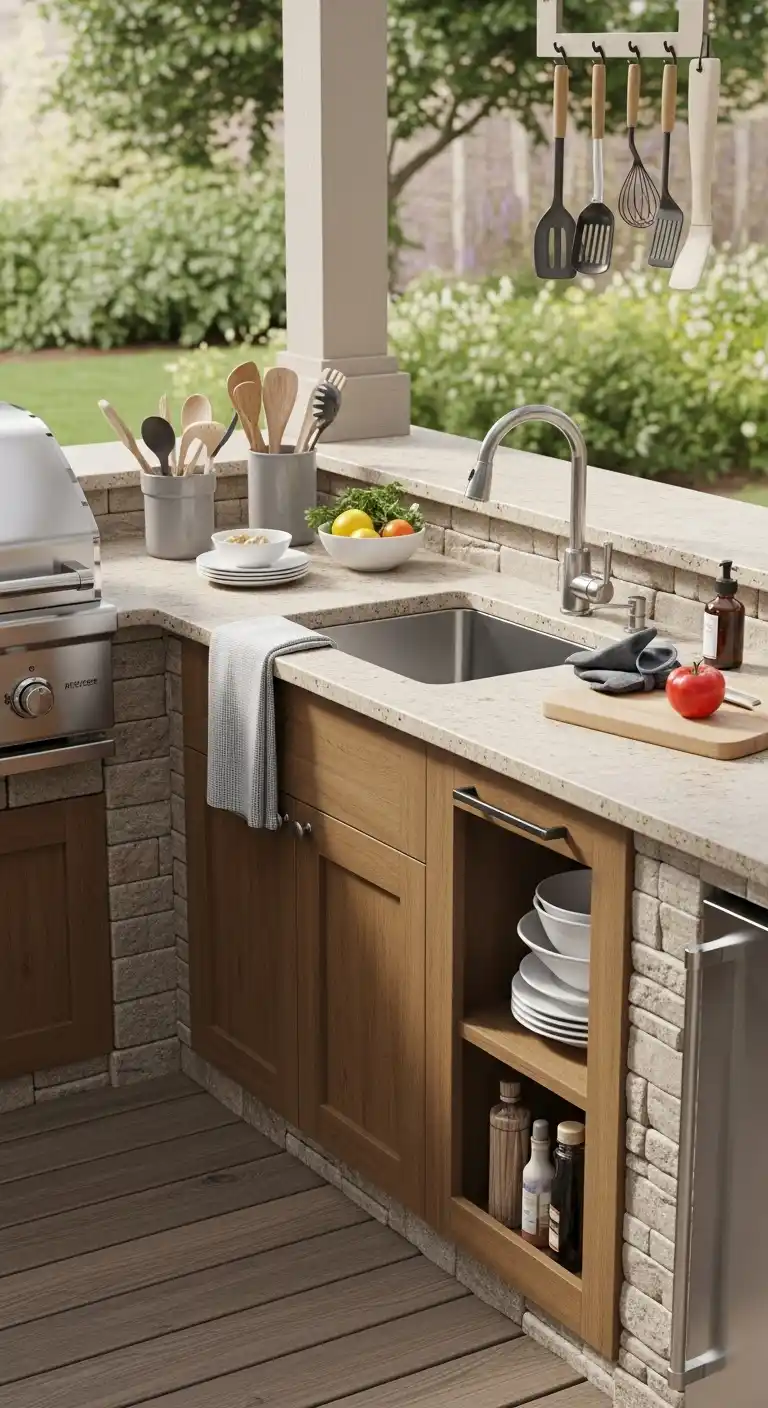 8. Outdoor Kitchen With a Dedicated Cleaning Zone