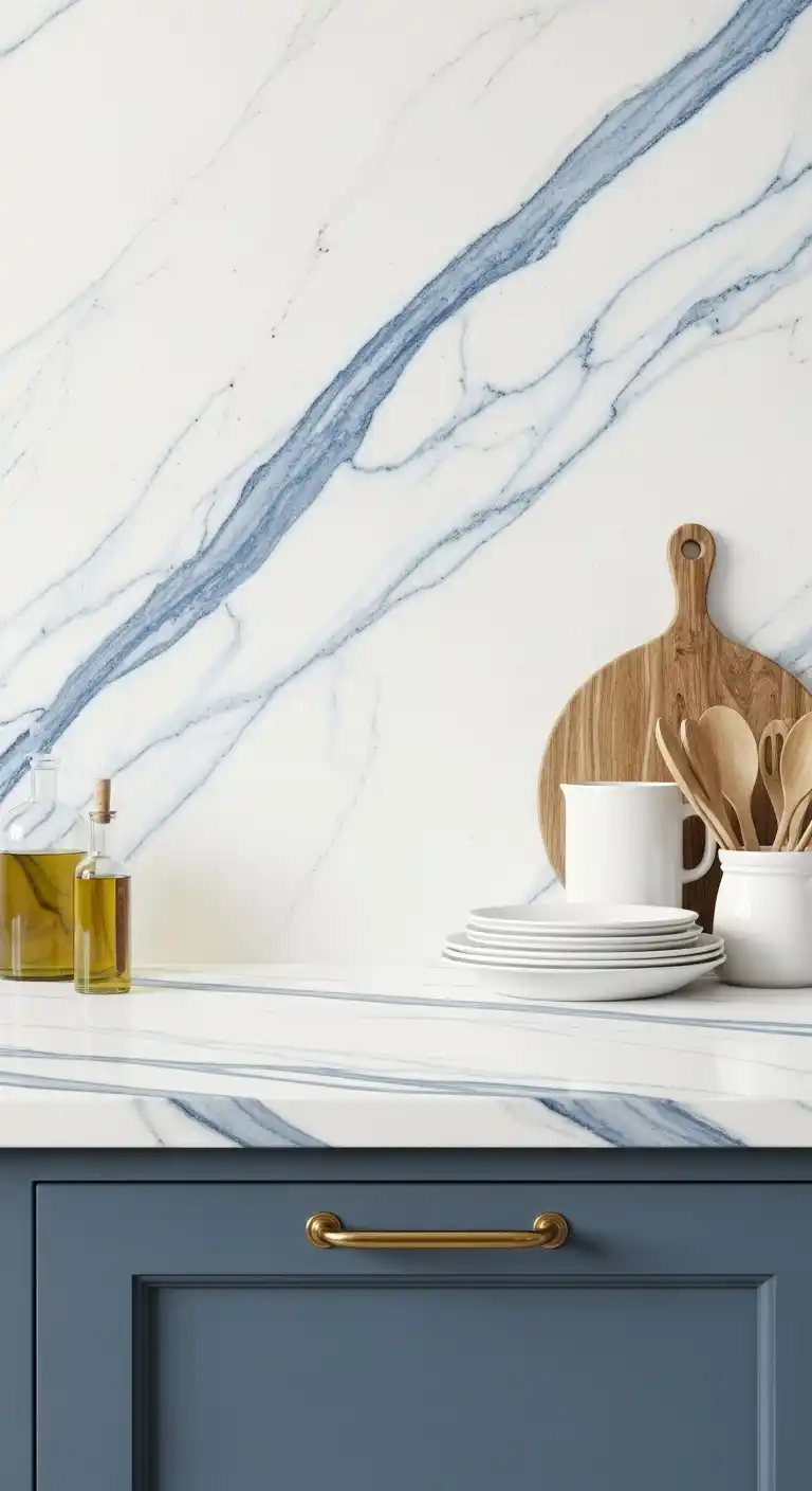 9. Soft Marble Inspired Blue Veins For Classic Elegance