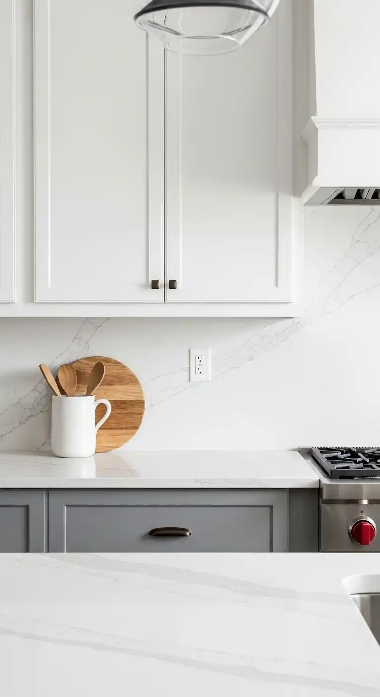 9. White Quartz Backsplash And Countertop Combo