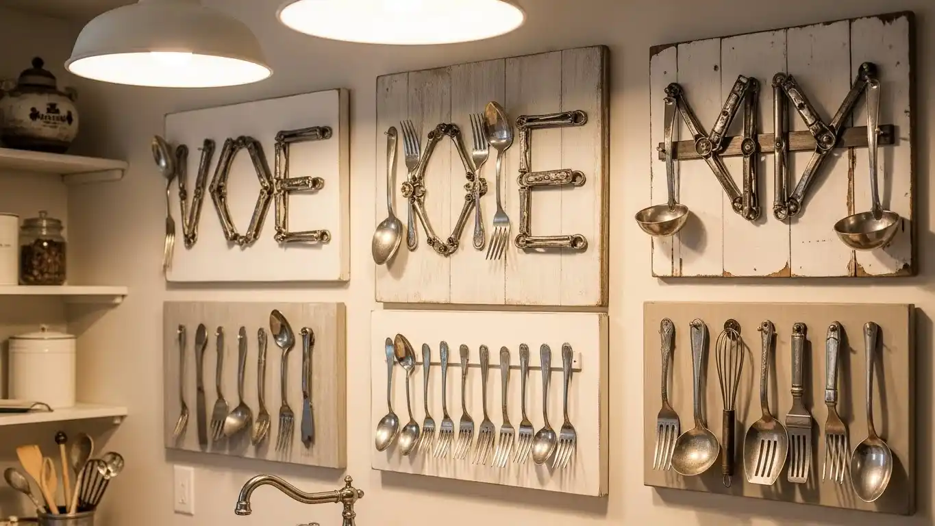 Vintage Kitchen Wall Art Using Repurposed Utensils