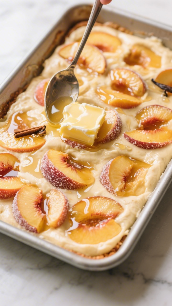Cooking process: Overhead shot of the classic “layer it right” step—melted butter shimmering i