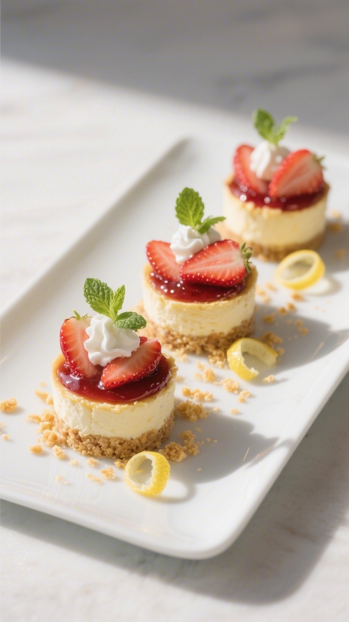 Final dish presentation: Restaurant-quality plated trio of individual cheesecake cups on a matte whi