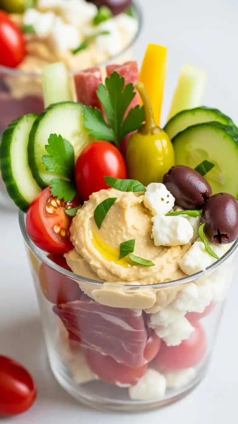 1. Mediterranean Veggie Charcuterie Cup