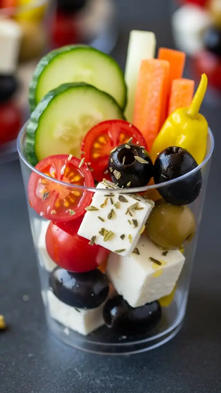 20. Greek-Inspired Veggie and Feta Charcuterie Cup