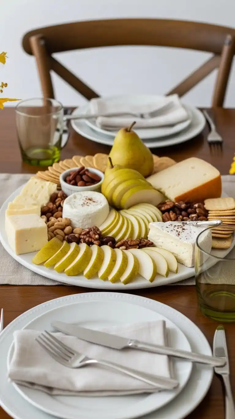 3. Cozy Pear and Creamy Cheese Fall Charcuterie Board Ideas