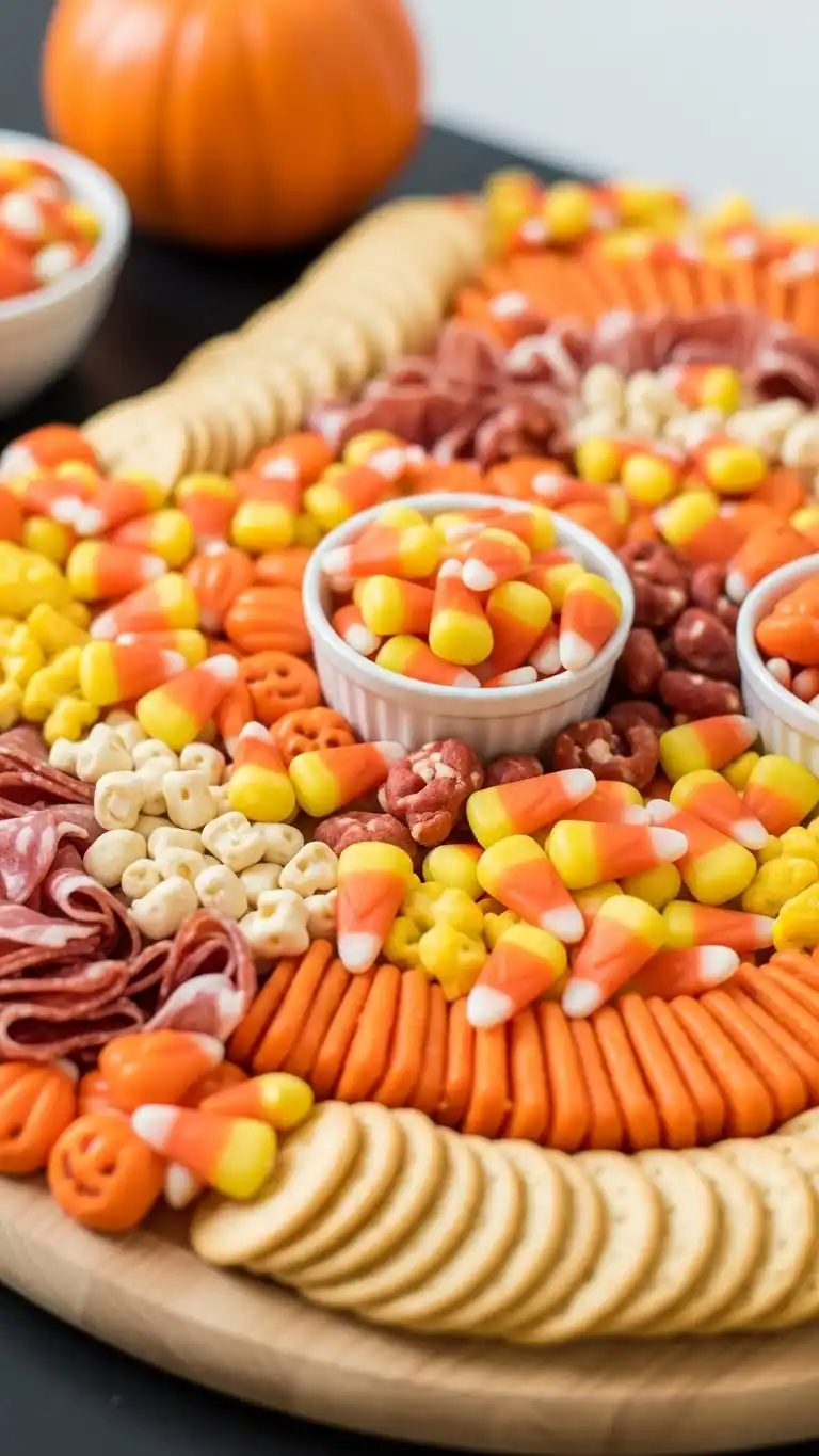 7. Candy Corn Color Palette Halloween Charcuterie Board Ideas
