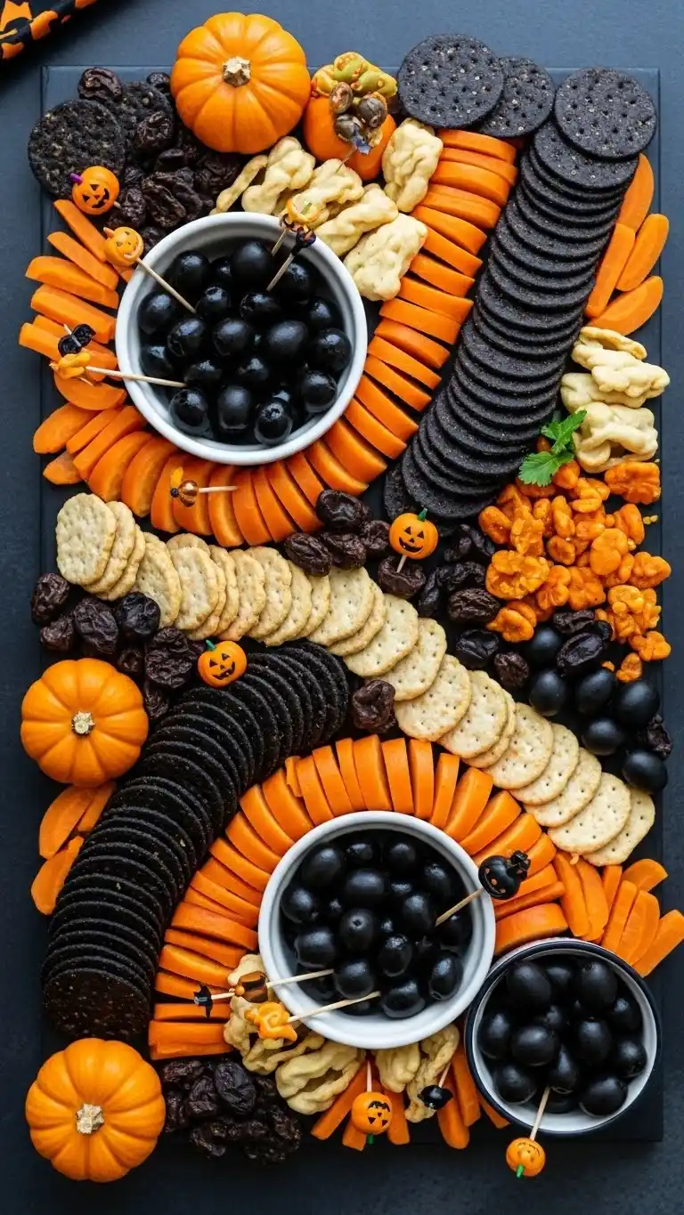 8. Midnight Black and Orange Halloween Charcuterie Board Ideas