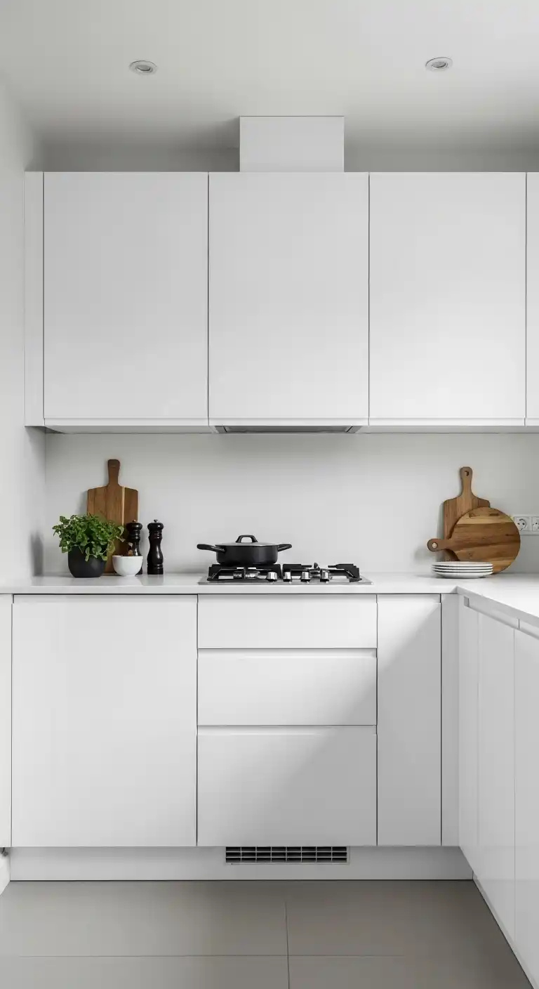 1. Minimalist White High-Gloss Lacquer Kitchen Cabinets