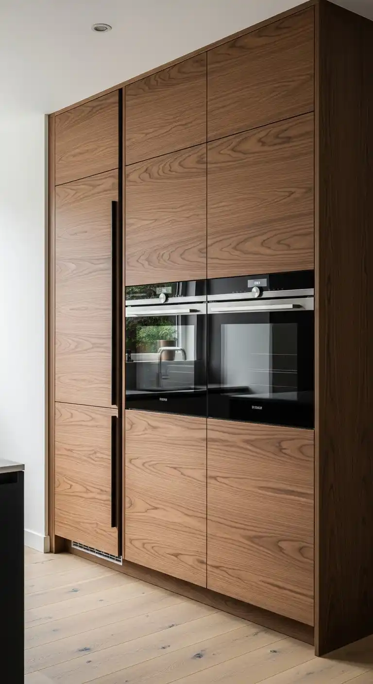11. Walnut Kitchen Cabinets with Integrated Appliances