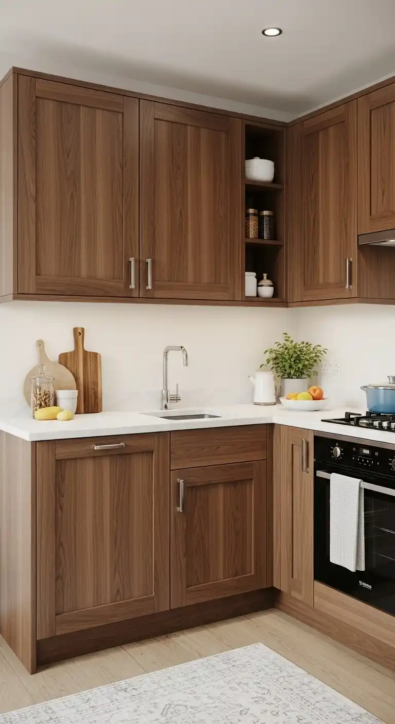 16. Walnut Kitchen Cabinets in Small Kitchen Layouts