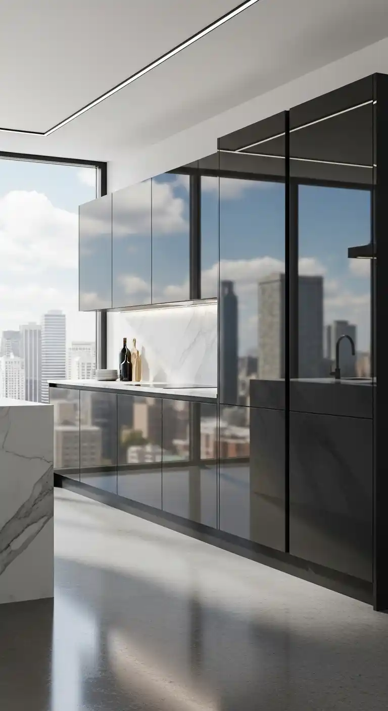 17. High-Gloss Lacquer Cabinets and Space Reflection