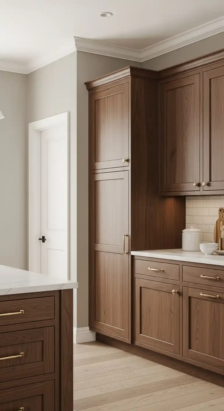 19. Walnut Kitchen Cabinets with Soft Neutral Walls