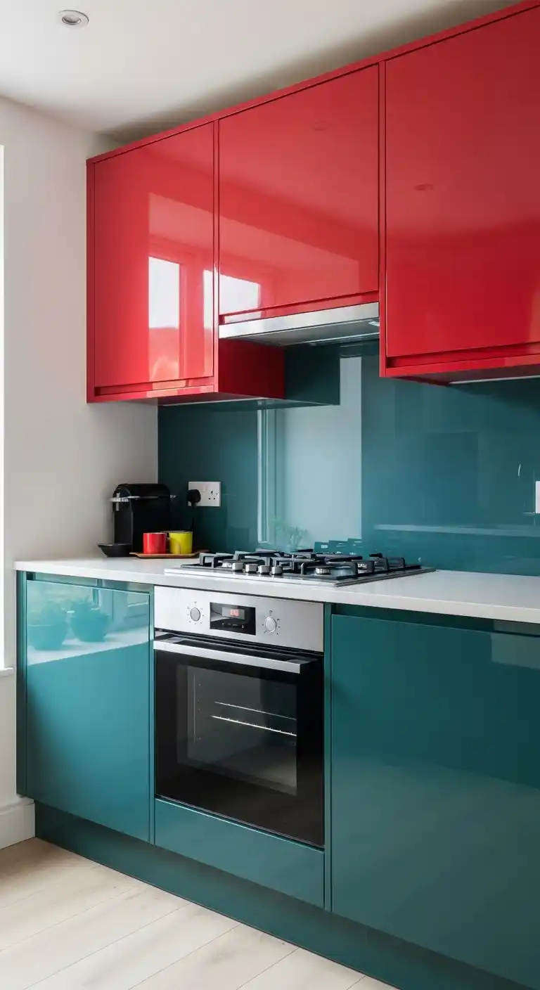 2. Bold Color Statements with High-Gloss Lacquer Cabinets
