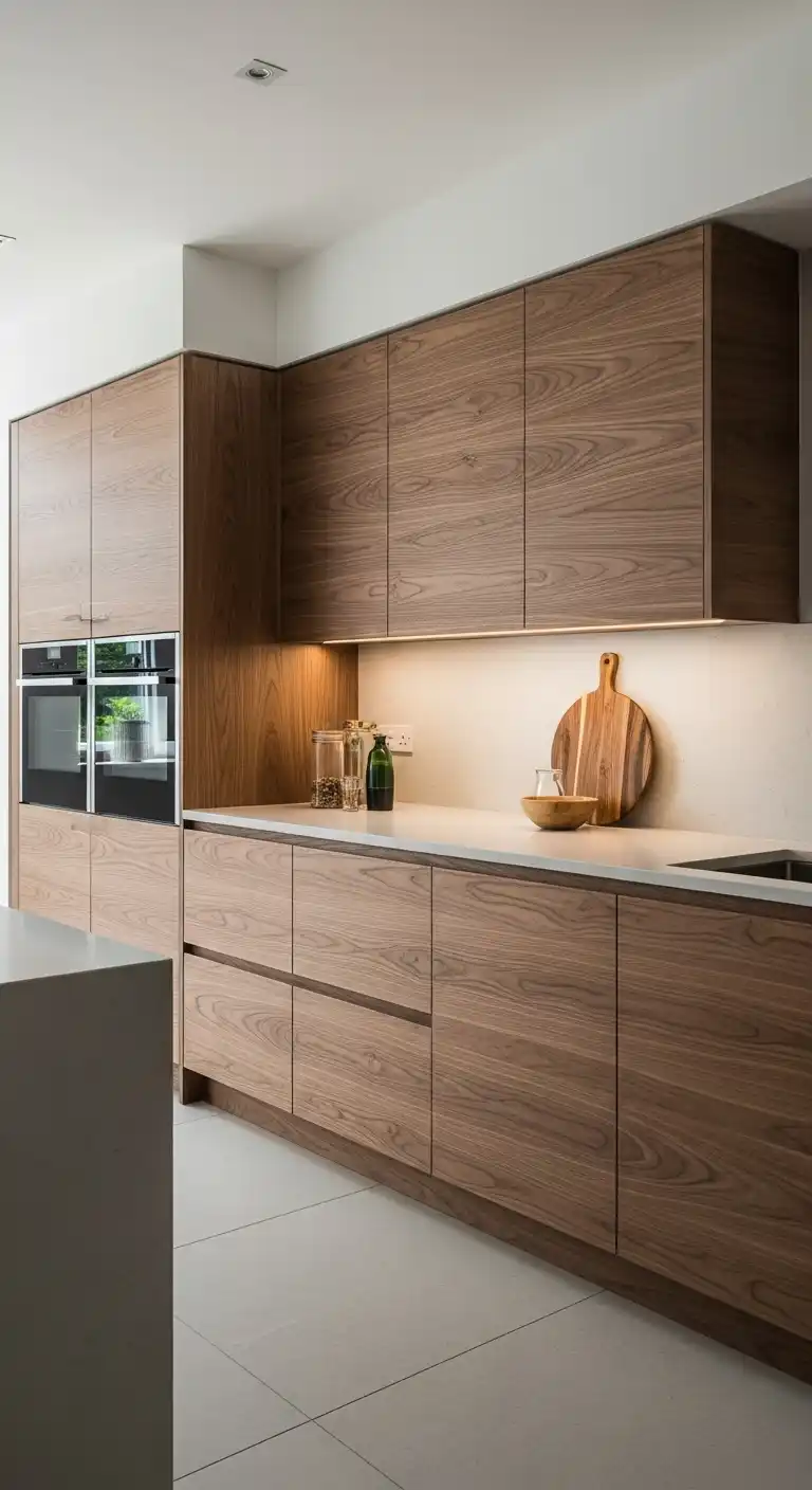 2. Modern Flat-Panel Walnut Kitchen Cabinets