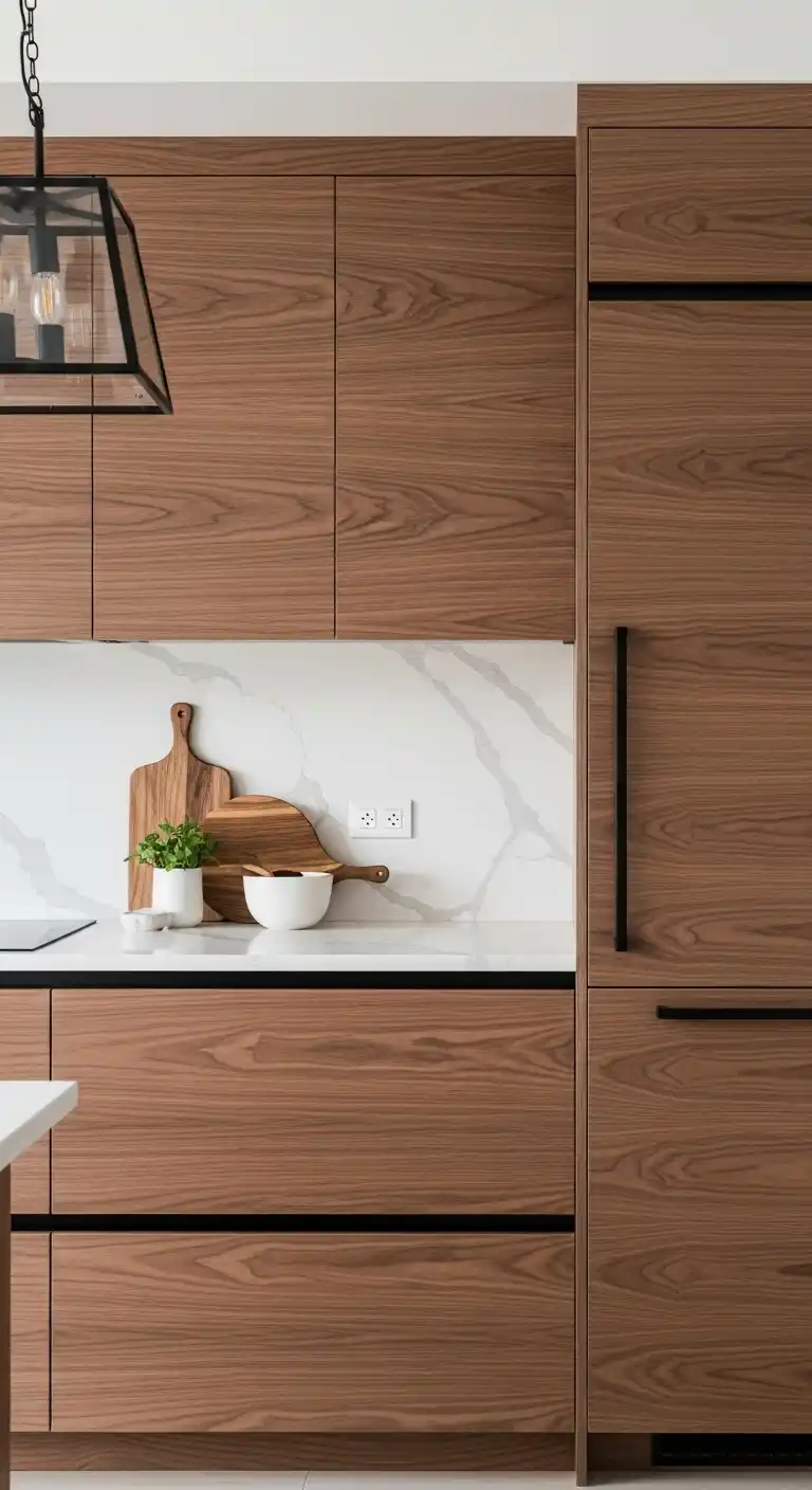 20. Walnut Kitchen Cabinets with Black Accents