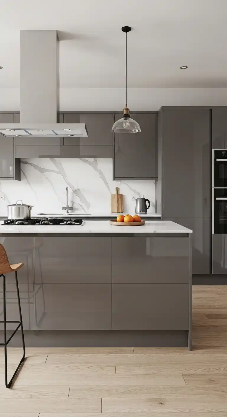 22. High-Gloss Lacquer Cabinets with Island Designs