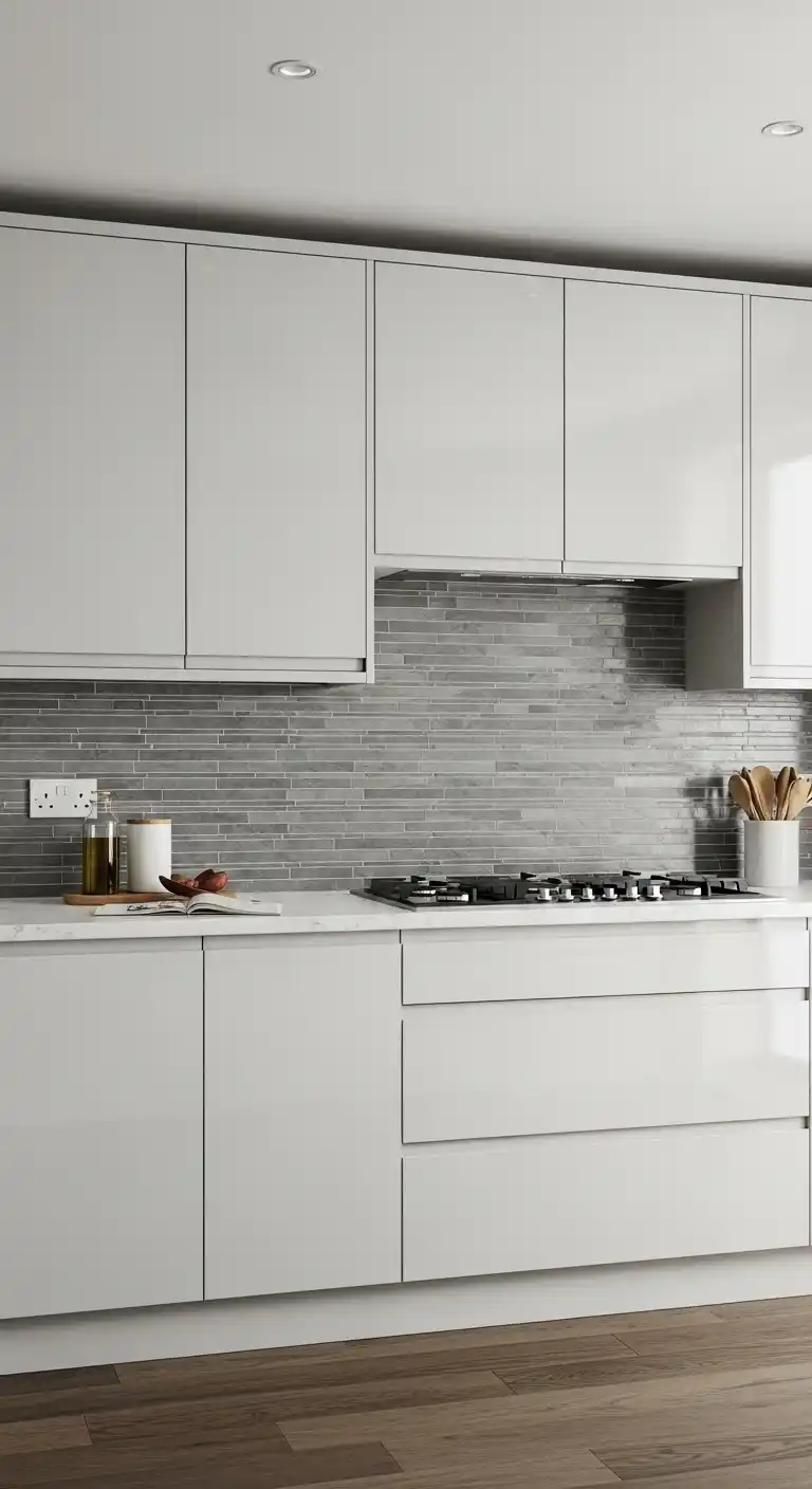 26. High-Gloss Lacquer Cabinets and Modern Backsplashes