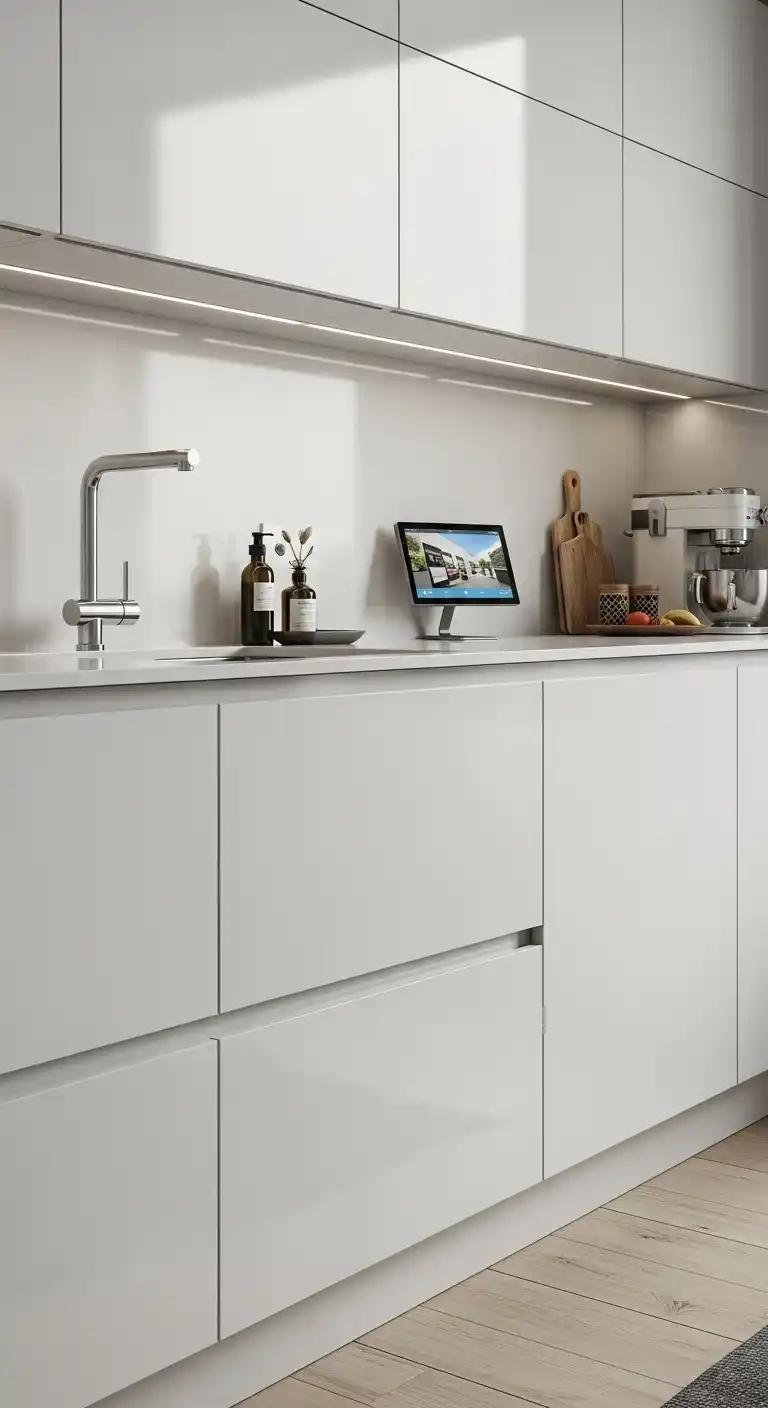 29. High-Gloss Lacquer Cabinets in Smart Kitchen Designs