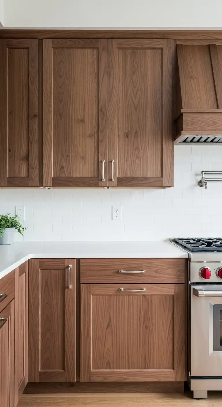 3. Walnut Kitchen Cabinets with White Countertops