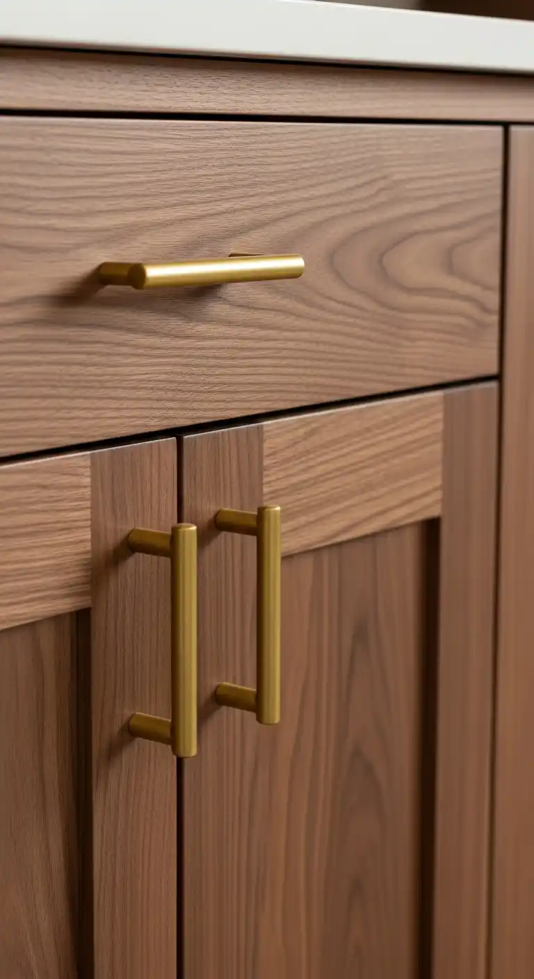 6. Walnut Kitchen Cabinets with Brass or Matte Hardware