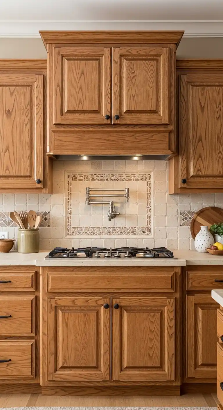1. Classic Oak Cabinets with Distressed Finish