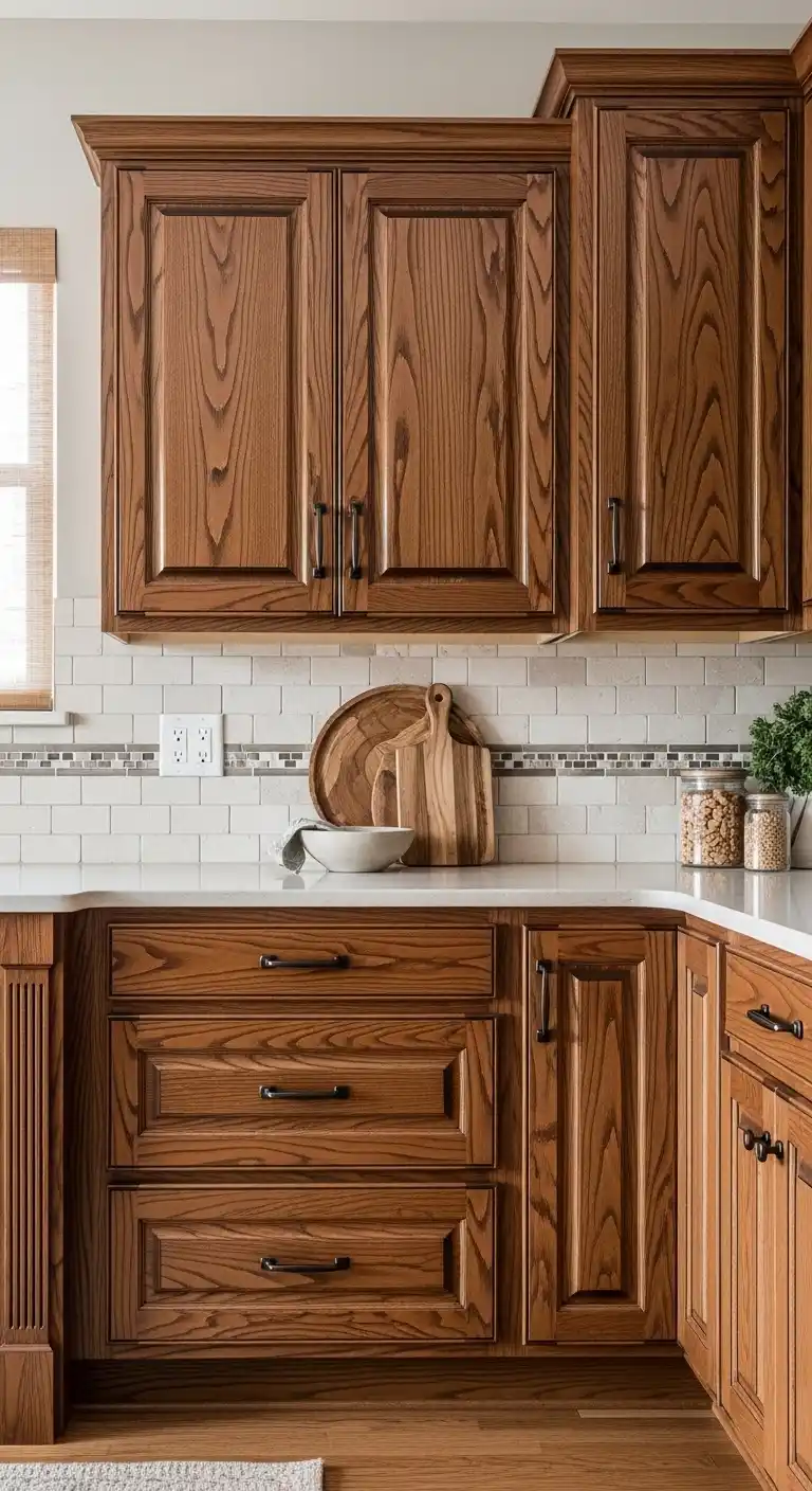 1. Classic Oak Craftsman Cabinets with Deep Wood Tones