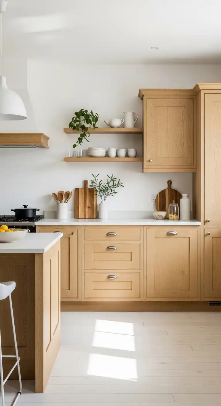 1. Light Oak Japandi Kitchen Cabinets for Bright Spaces