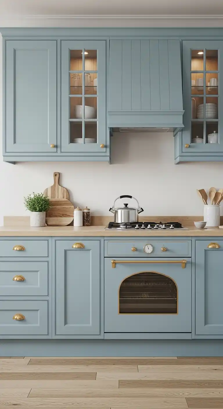11. Light Blue Cabinets with Warm Undertones