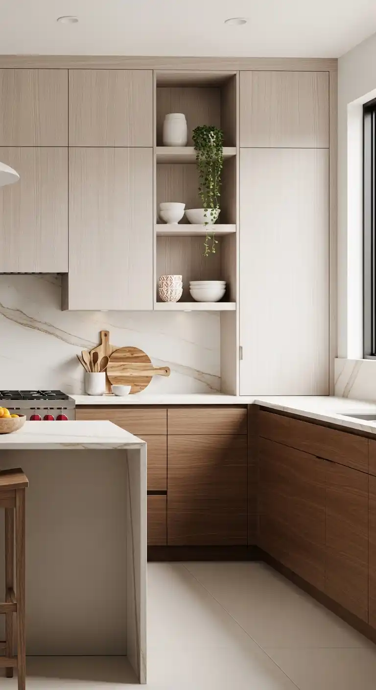 11. Natural Veneer Cabinets with Subtle Contrast