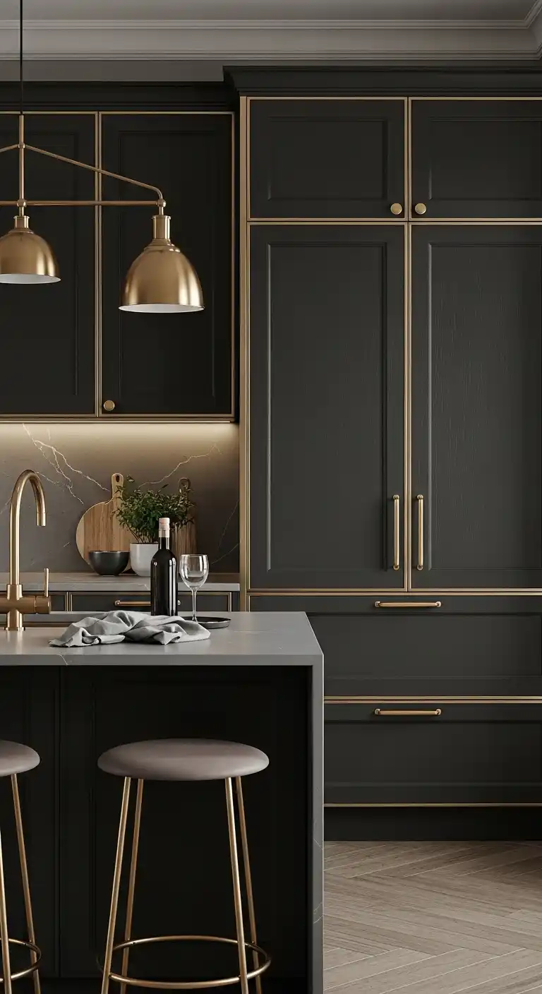 12. Moody Kitchen Cabinets with Metallic Accents