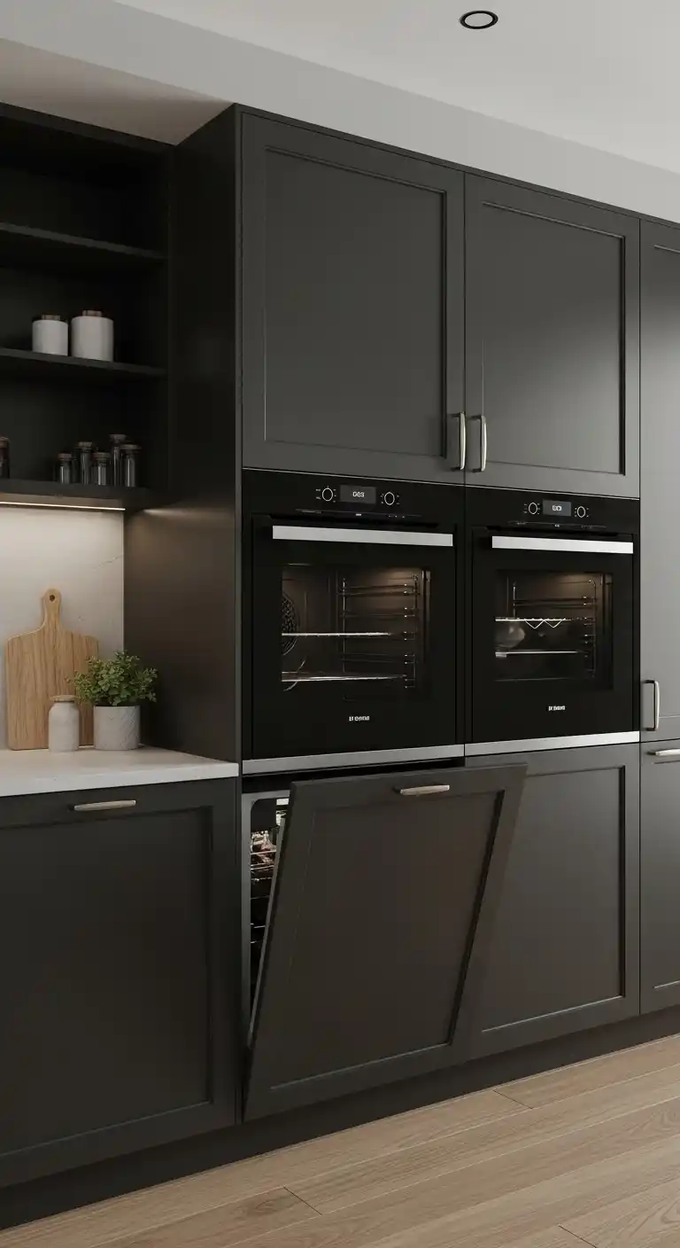 13. Moody Kitchen Cabinets and Integrated Appliances