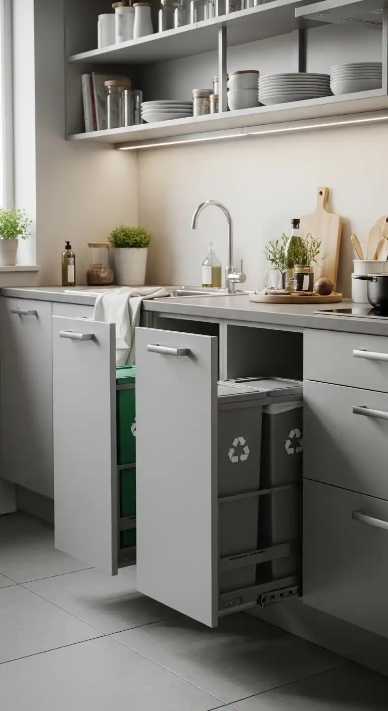 14. Cabinets with Built-In Recycling and Waste Solutions