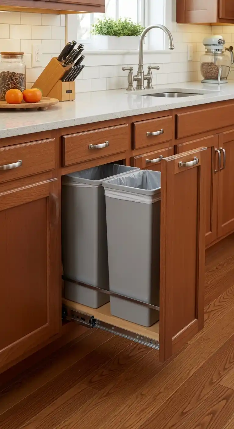14. Cabinets with Hidden Trash and Recycling Bins